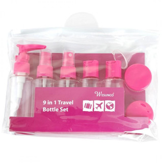 Roza komplet potovalnih kozmetičnih posodic 9 v 1