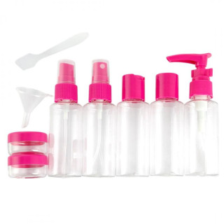 Roza komplet potovalnih kozmetičnih posodic 9 v 1