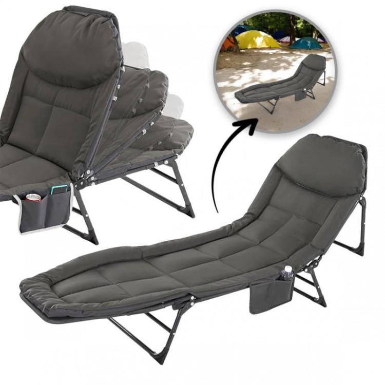 Zložljiva postelja za kampiranje v sivi barvi