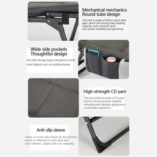 Zložljiva postelja za kampiranje v sivi barvi