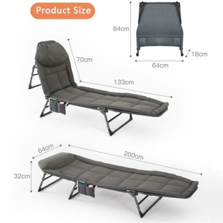 Zložljiva postelja za kampiranje v sivi barvi