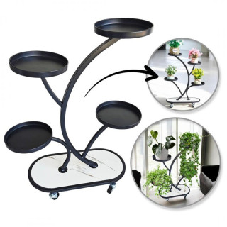 Črno kovinsko stojalo za rože na kolesih