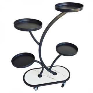 Črno kovinsko stojalo za rože na kolesih