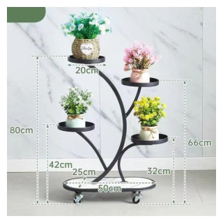 Črno kovinsko stojalo za rože na kolesih