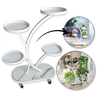 Kovinsko belo stojalo za rože na kolesih