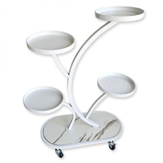 Kovinsko belo stojalo za rože na kolesih