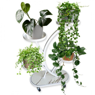 Kovinsko belo stojalo za rože na kolesih