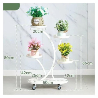 Kovinsko belo stojalo za rože na kolesih