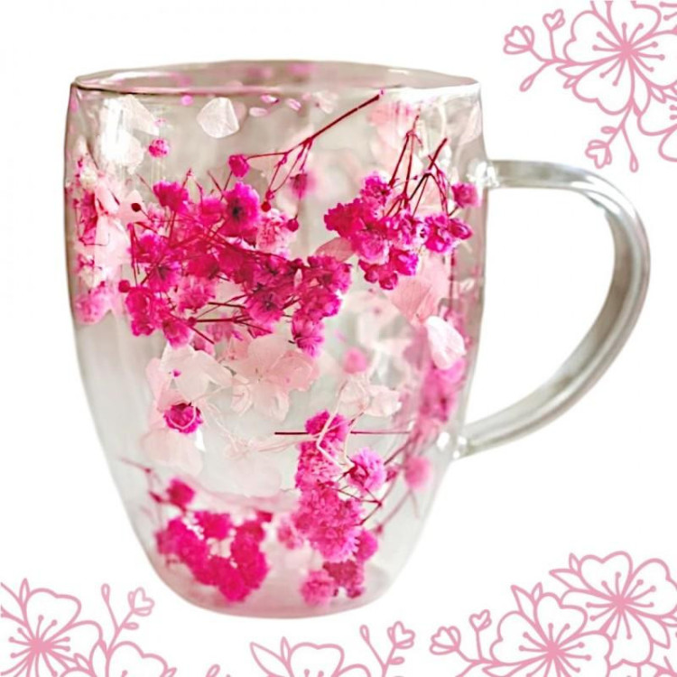 Termo skodelica z rožnatimi cvetovi v notranjosti - 300 ml