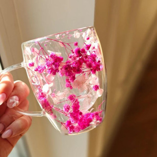 Termo skodelica z rožnatimi cvetovi v notranjosti - 300 ml