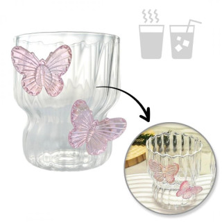 Valovit kozarec z roza metulji - 260 ml