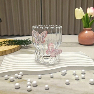 Valovit kozarec z roza metulji - 260 ml