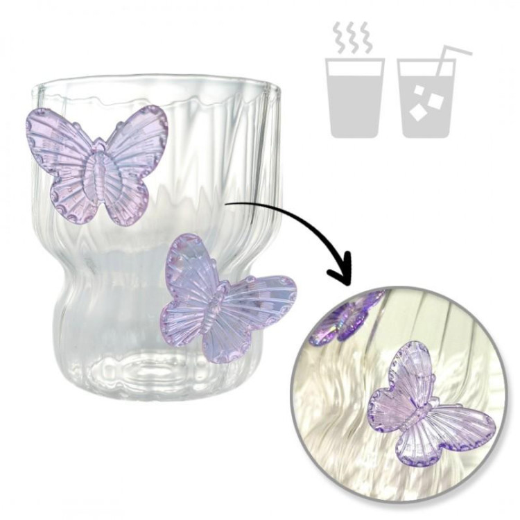 Valovit kozarec z vijoličnimi metulji - 260 ml