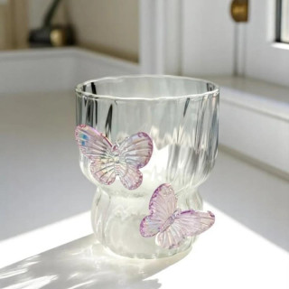 Valovit kozarec z vijoličnimi metulji - 260 ml