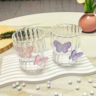 Valovit kozarec z vijoličnimi metulji - 260 ml