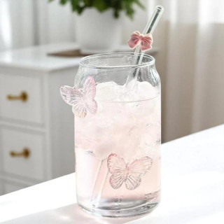 Visok kozarec z roza metuljčki - 500 ml