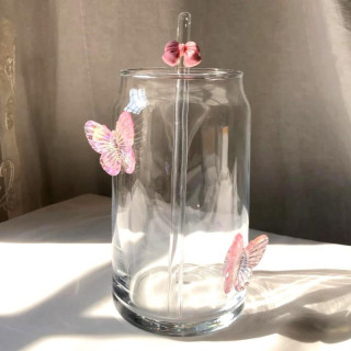 Visok kozarec z roza metuljčki - 500 ml