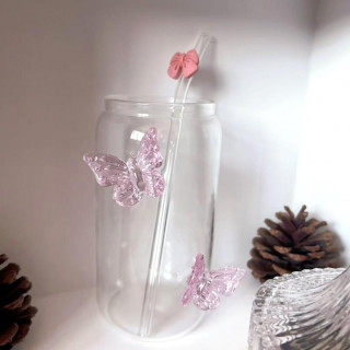 Visok kozarec z roza metuljčki - 500 ml