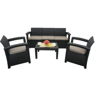 Vrtna garnitura - antracit (2 fotelja, miza, velik kavč)