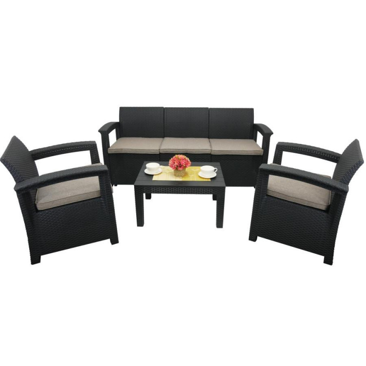 Vrtna garnitura - antracit (2 fotelja, miza, velik kavč)