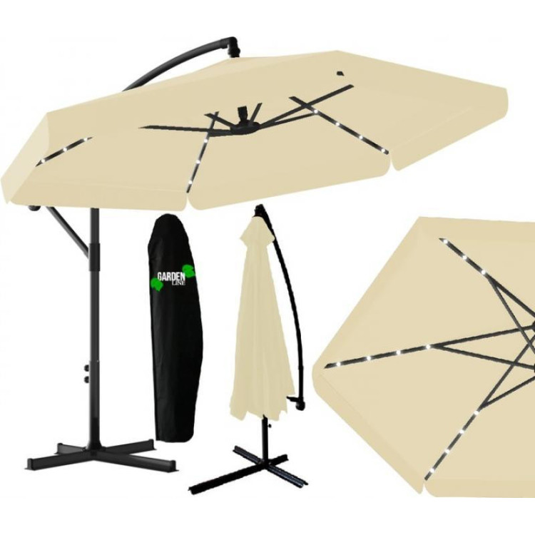 Bež vrtni senčnik z LED osvetlitvijo - 3 m -