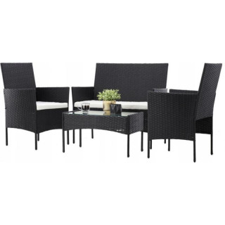 Črno ratanovo pohištvo - kavč, 2 fotelja, klubska mizica