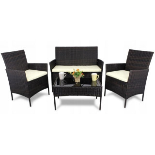 Rjavo ratanovo pohištvo - kavč, 2 fotelja, klubska mizica