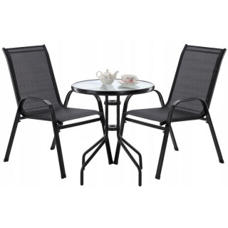 Črna garnitura balkonskega pohištva - 2 stola + miza