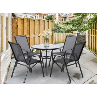 Črna vrtna garnitura - 4 stoli + okrogla miza