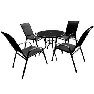 Črna vrtna garnitura - 4 stoli + okrogla miza