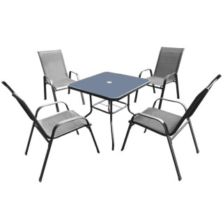 Siv vrtni komplet - 4 stoli + kvadratna miza
