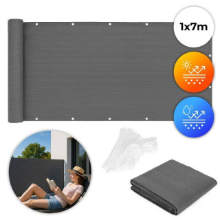 Siva senčilna balkonska prevleka z okovjem - 100x700 cm