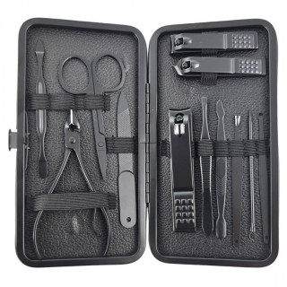 Črni set za manikuro in pedikuro 12 v 1