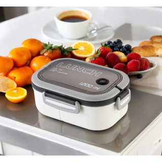 Bela dvojna škatla za malico z jedilnim priborom