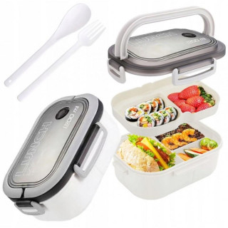 Bela dvojna škatla za malico z jedilnim priborom