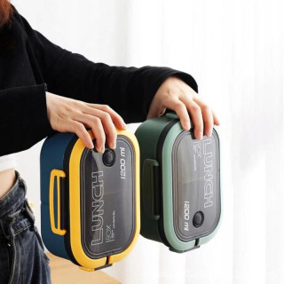 Dvojna škatla za kosilo z jedilnim priborom v barvi mete