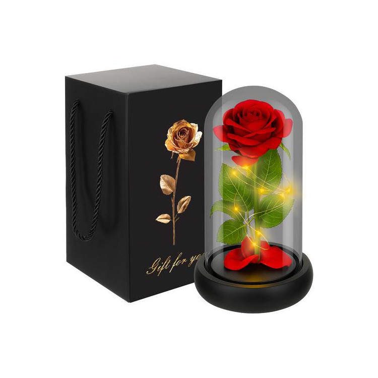 Svetleča vrtnica v steklu v elegantni škatli