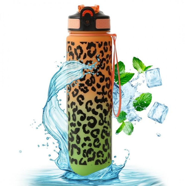 Oranžno-zelena steklenica z leopardjim vzorcem - 1 l