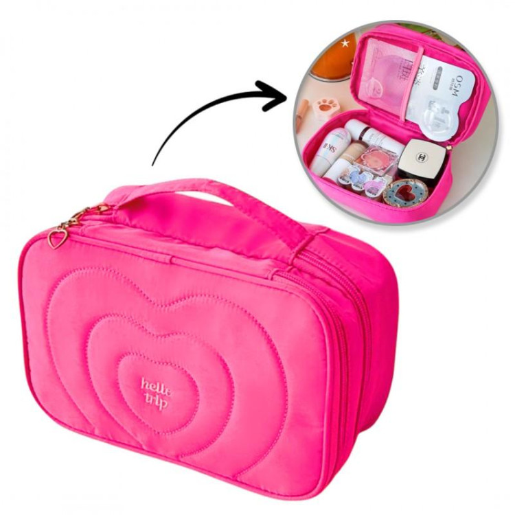 Prešita roza kozmetična torbica z ročajem
