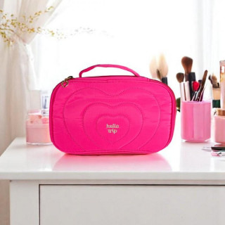 Prešita roza kozmetična torbica z ročajem