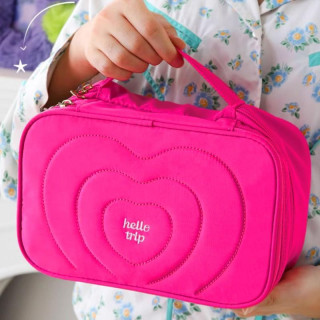 Prešita roza kozmetična torbica z ročajem