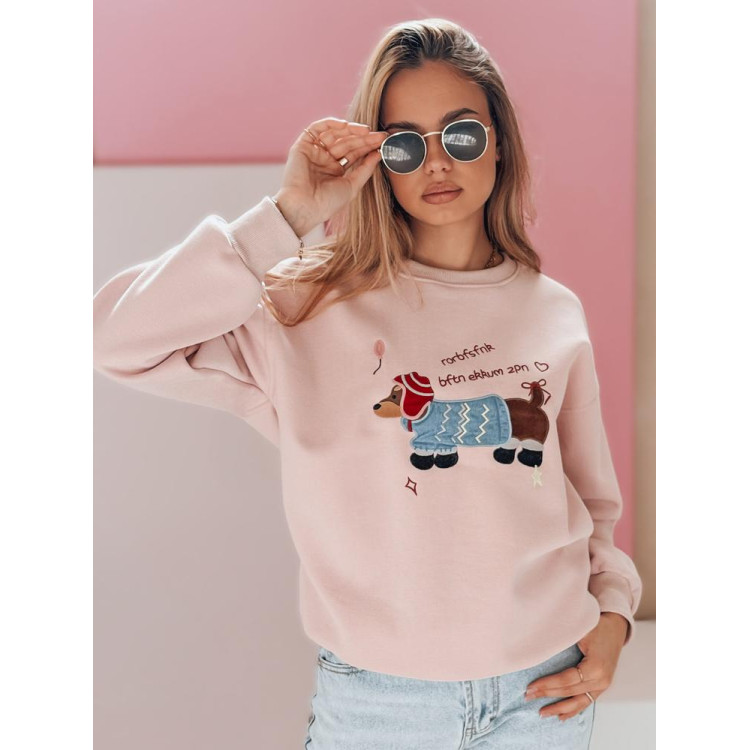 Ženska roza jopa z vezenjem psa BY1482