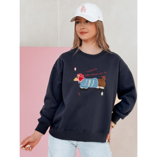 Temno modra ženska jopa z vezenino psa BY1480