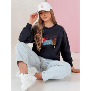 Temno modra ženska jopa z vezenino psa BY1480