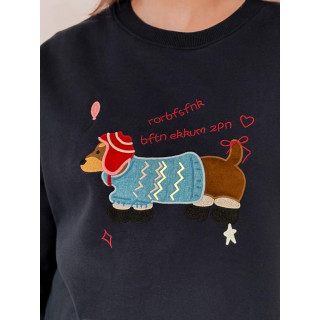 Temno modra ženska jopa z vezenino psa BY1480