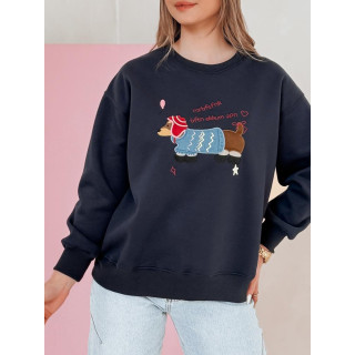 Temno modra ženska jopa z vezenino psa BY1480