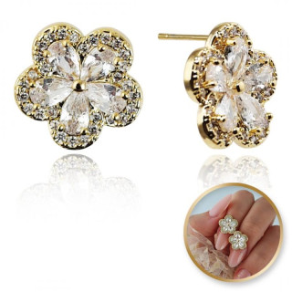 Ženski uhani v obliki rože s cirkoni