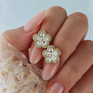 Ženski uhani v obliki rože s cirkoni