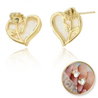 Pozlačeni uhani v obliki srca z vrtnicami