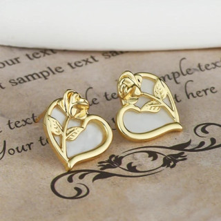 Pozlačeni uhani v obliki srca z vrtnicami